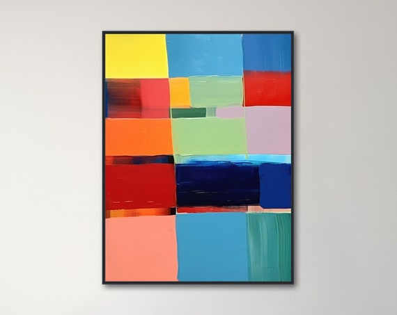 Large Geometric Wall Art Framed Print Modern Abstract Painting Colorful Minimal Artwork Red And Blue Full Up
