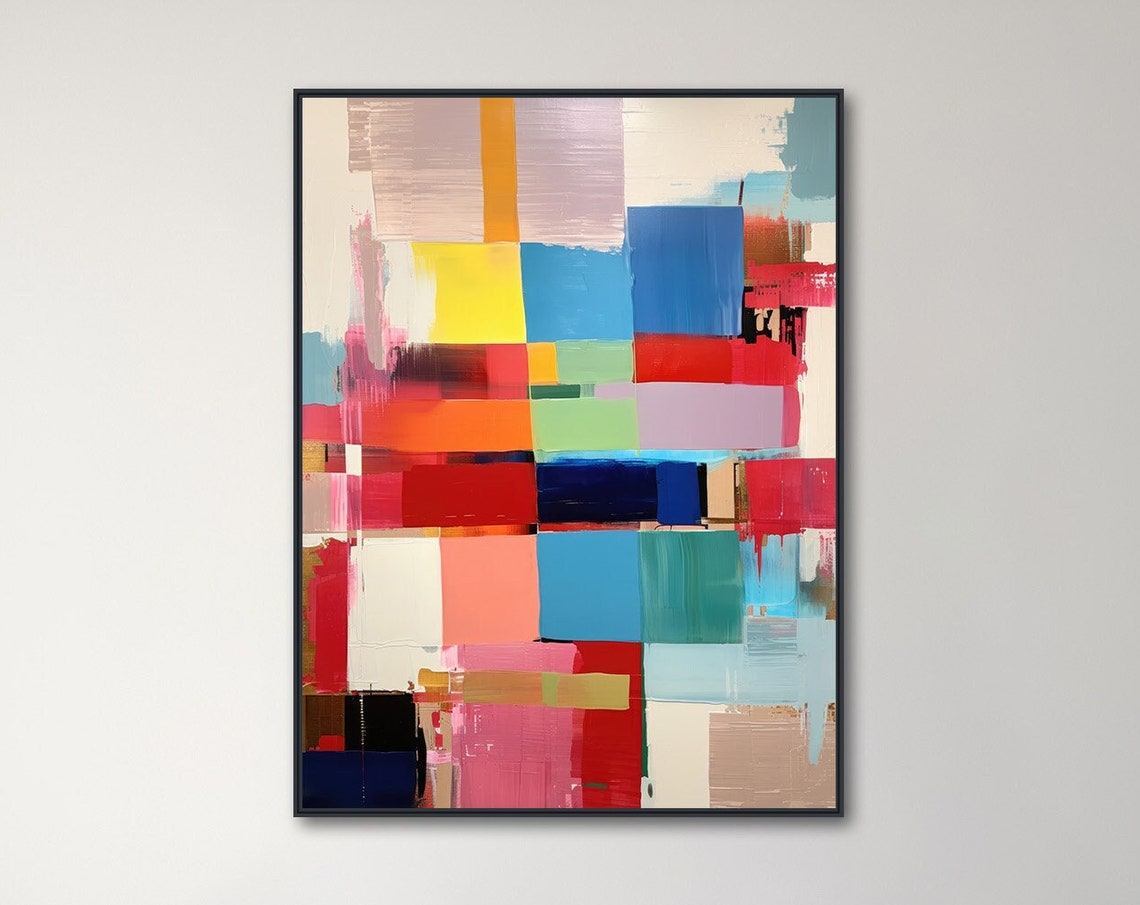 Large Geometric Wall Art Framed Print Modern Abstract Painting Extra Large Colorful Bold Geometric Artwork Up Front