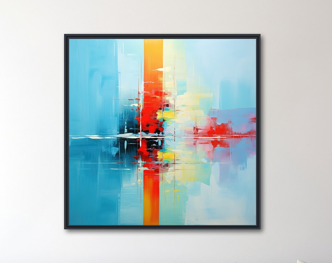 Blue Red Abstract Reflection Modern Vertical Color Block Wall Art