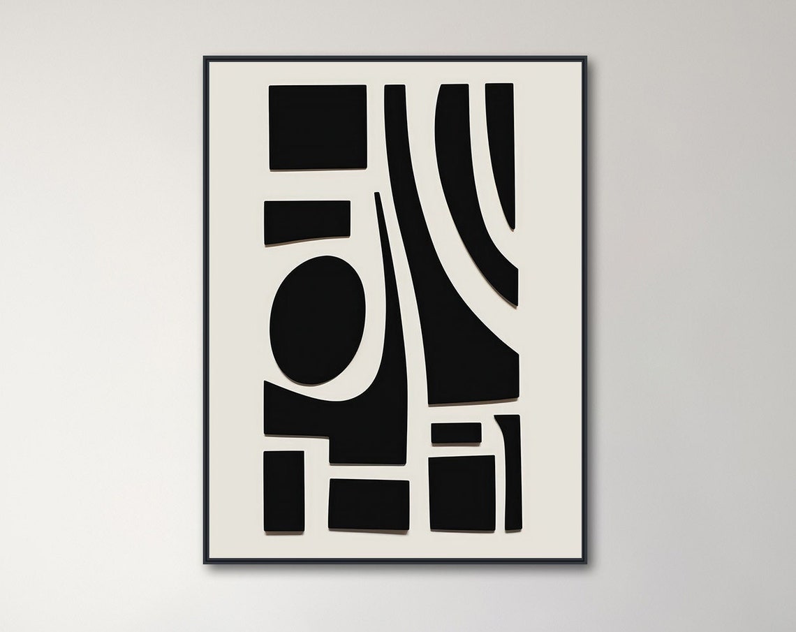 Black and White Doodle Shapes Minimalist Geometric Abstract Poster