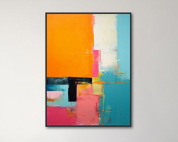 Large Abstract Geometric Wall Art Modern Minimal Painting Framed Print Orange Teal Pink Sweet Scoop 2