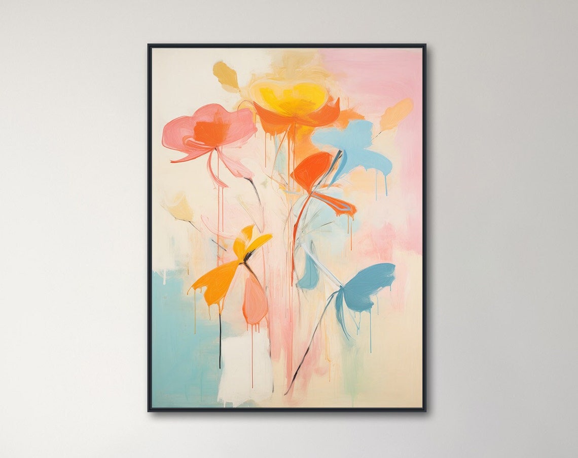 Dreamy Abstract Flowers In Orange Pink And Blue Drip Art Poster