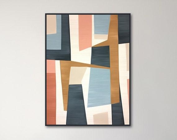 Large Mid Century Wall Art Framed Print Midcentury Modern Abstract Painting Large Geometric Artwork Atomic Tango