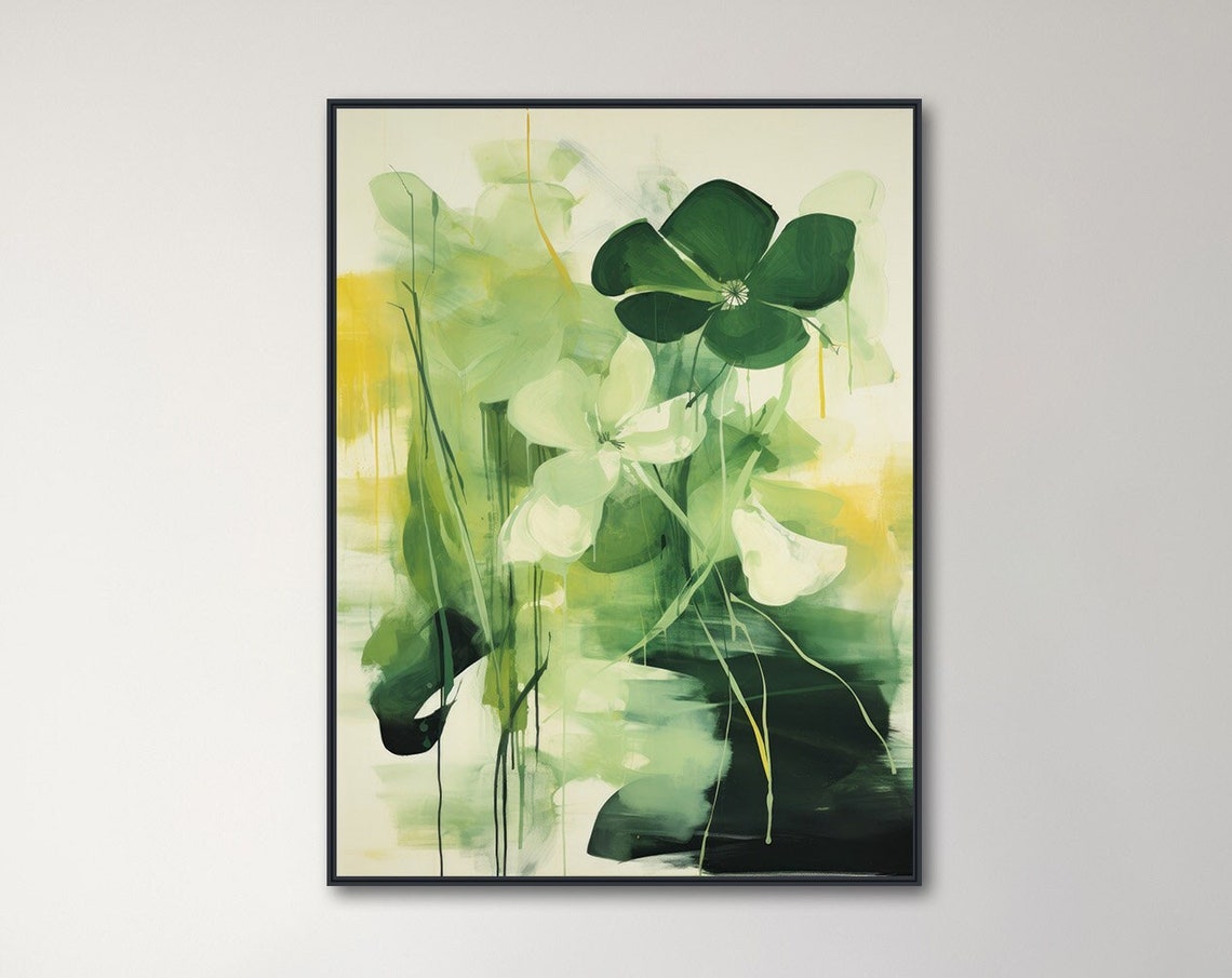 Green White Yellow Watercolor Floral Botanical Abstract Art Print