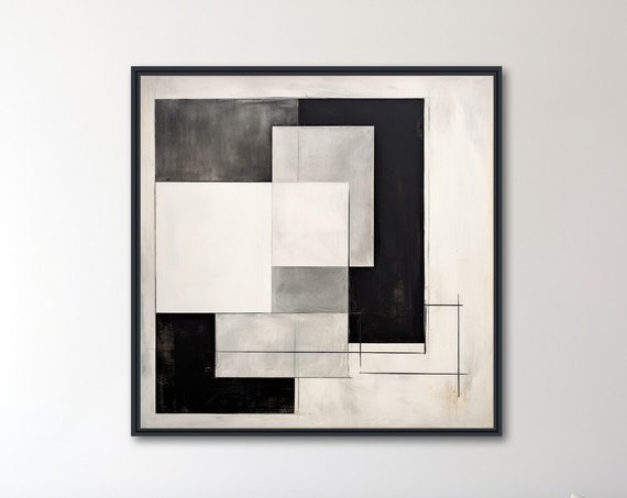 Large Geometric Wall Art Framed Print Modern Abstract Painting Black And White Geometric Artwork Middle Lane