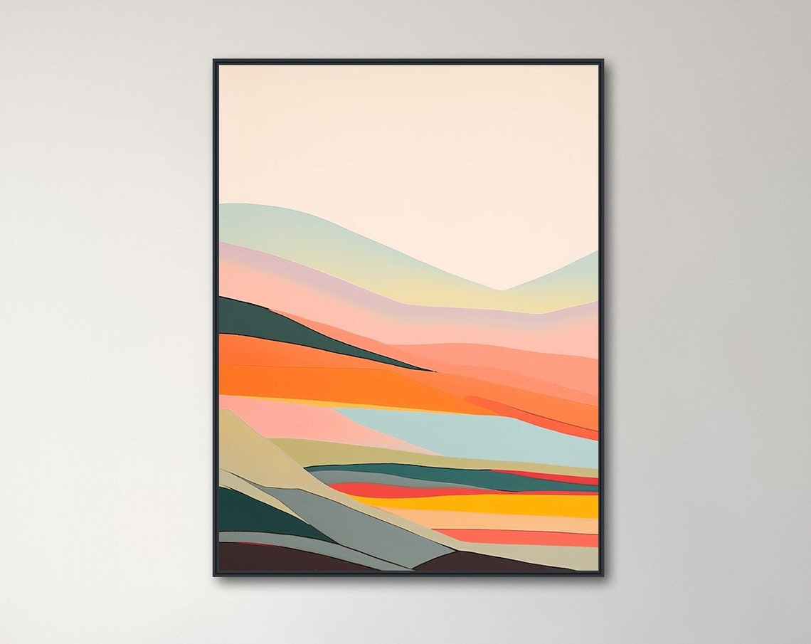 Warm Layered Abstract Horizon In Coral Orange And Teal Poster