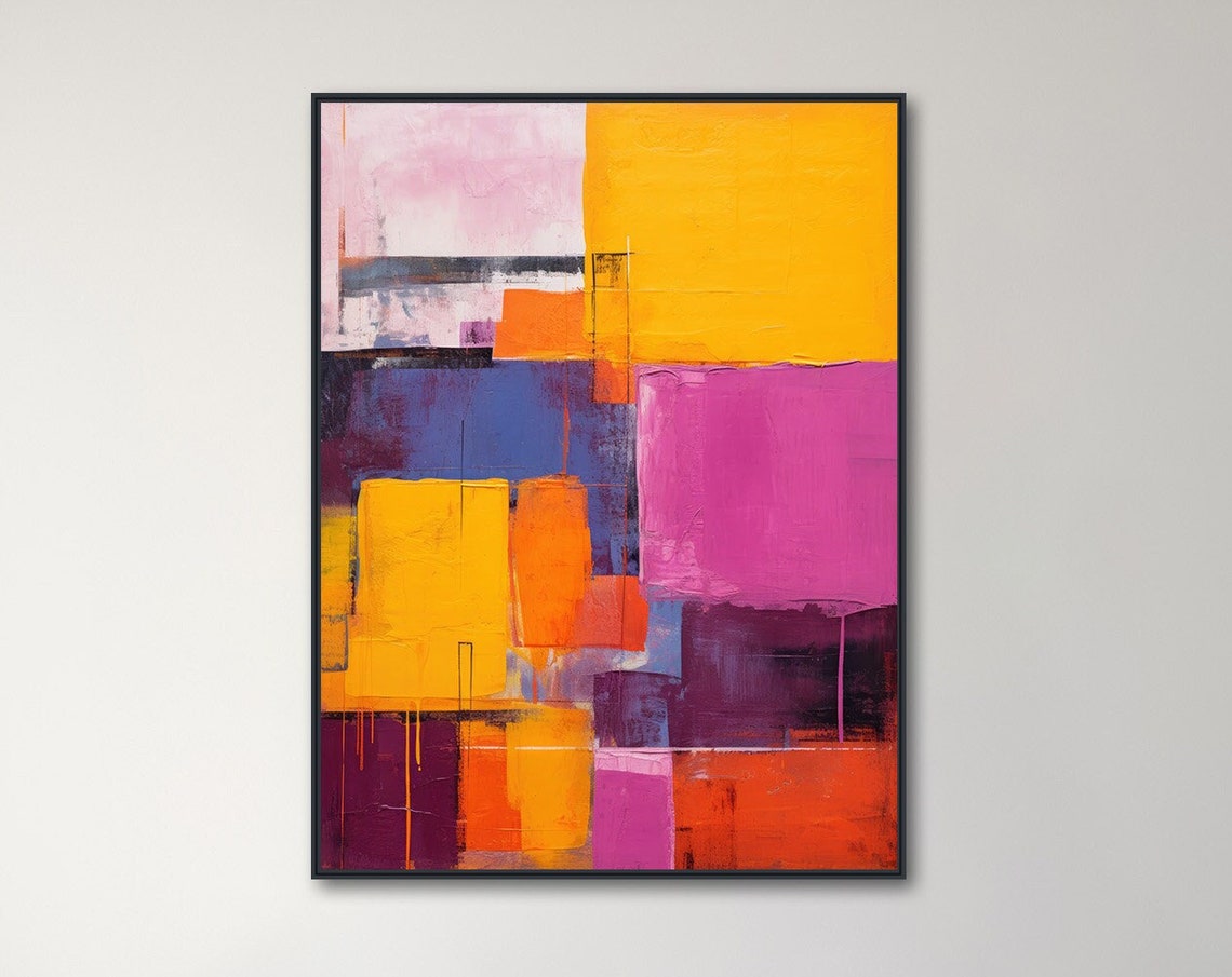Bold Painterly Color Blocks Yellow Pink Magenta Abstract Art Poster