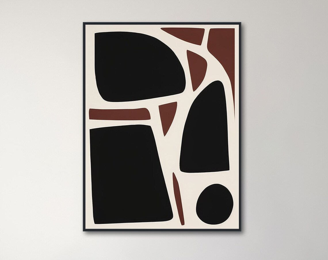 Calm Black Cream And Rust Organic Geometric Shapes Modern Poster
