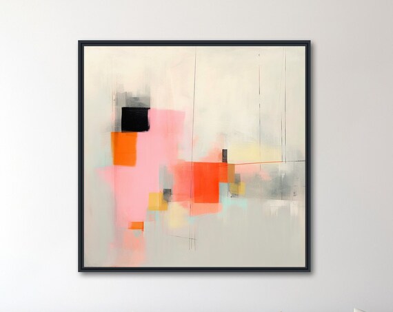 Soft Pastel Abstract Painting Pink Coral Orange Blocks Minimal Poster