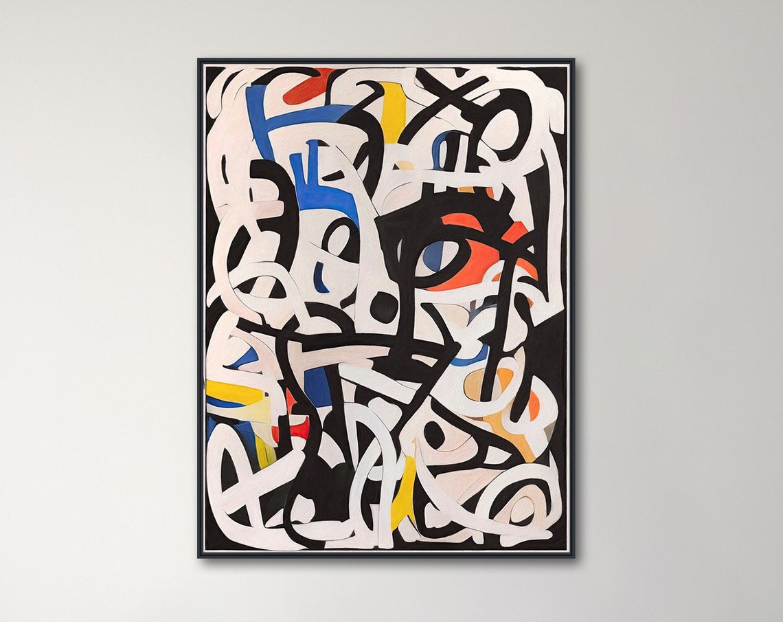 Black White Colorful Gestural Abstract Expressionist Line Wall Art