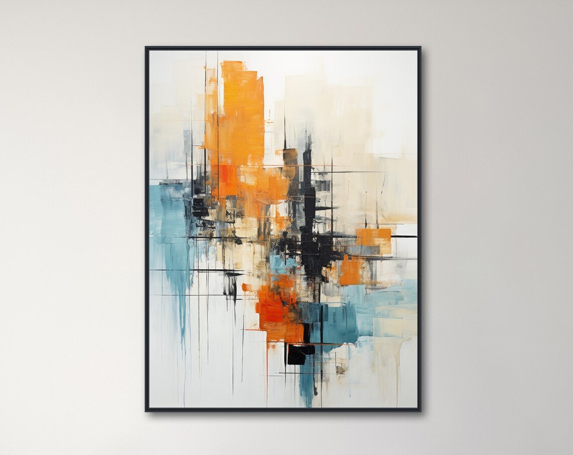 Large Abstract Wall Art Framed Print Modern Abstract Expressionist Painting Orange And Black Artwork Just Enough