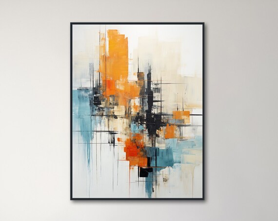 Large Abstract Wall Art Framed Print Modern Abstract Expressionist Painting Orange And Black Artwork Just Enough