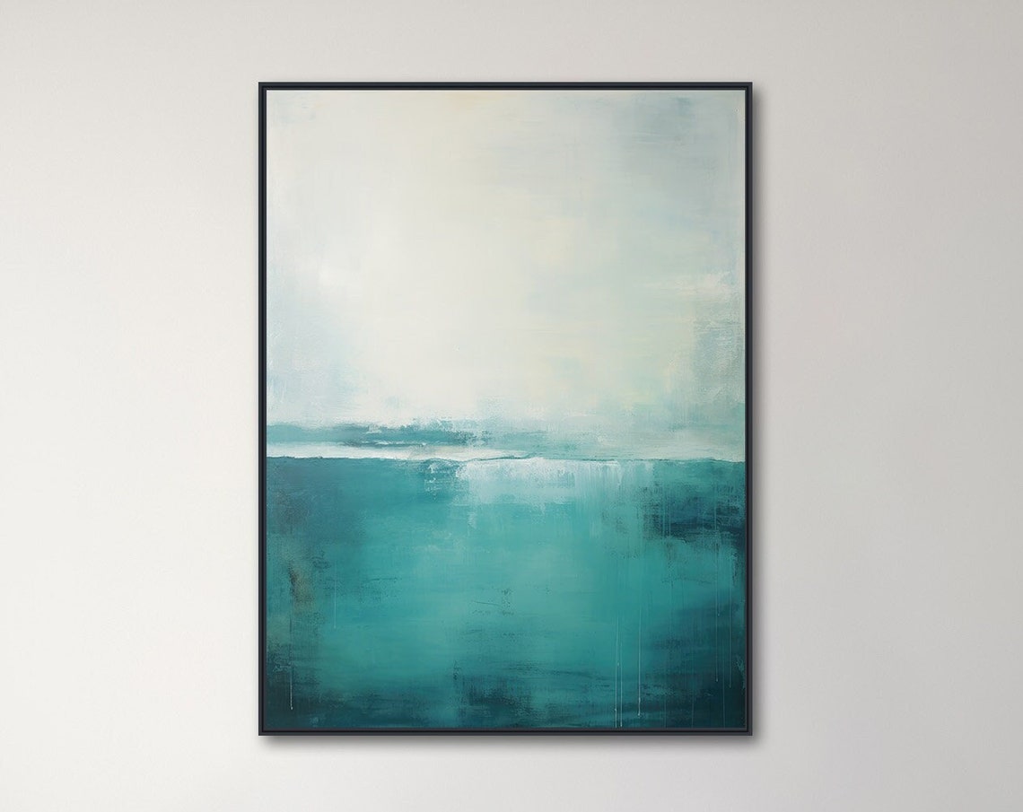 Minimalist Teal Gray Seascape Abstract Ocean Horizon Wall Art