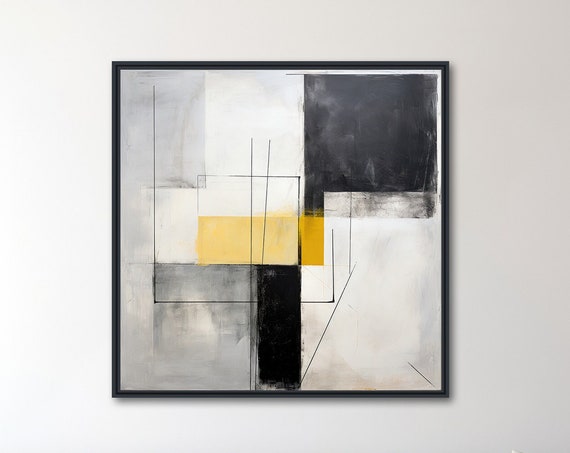 Large Geometric Wall Art Framed Print Modern Abstract Painting Black And White Minimal Geometric Artwork Turn Back