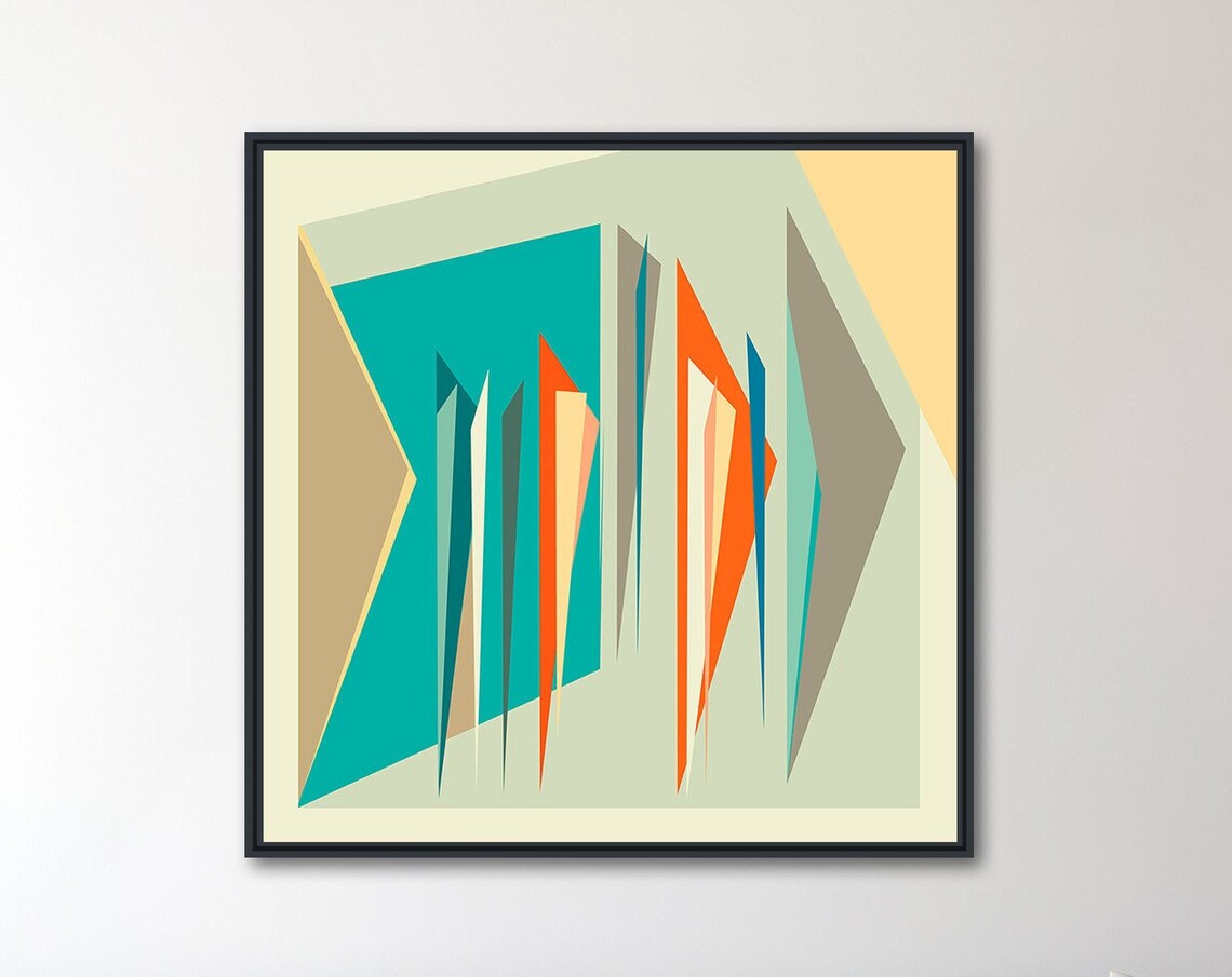 Mid-Century Abstract Geometric Square Art Print