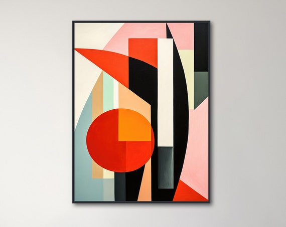 Large Mid Century Wall Art Framed Print Midcentury Modern Abstract Painting Tropical Botanical Artwork Fresh Air