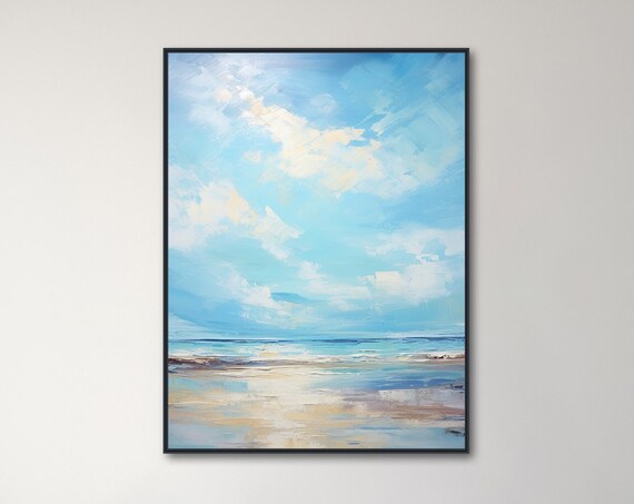 Serene Light Blue Abstract Seascape Under Soft Cloudy Sky Poster