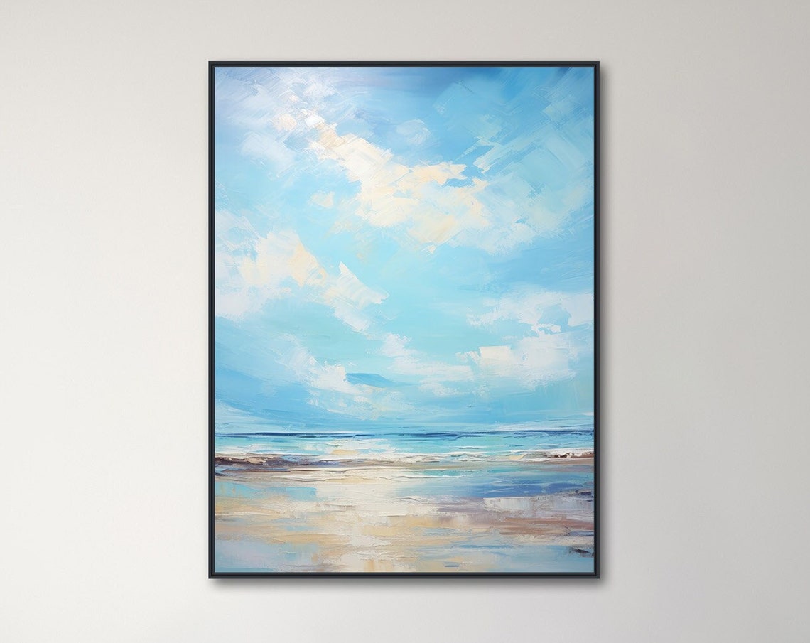 Serene Light Blue Abstract Seascape Under Soft Cloudy Sky Poster