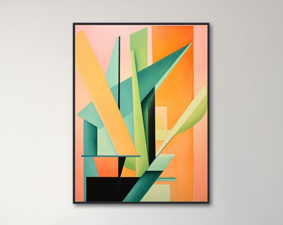 Large Mid Century Wall Art Framed Print Midcentury Modern Abstract Painting Tropical Botanical Artwork Beachside