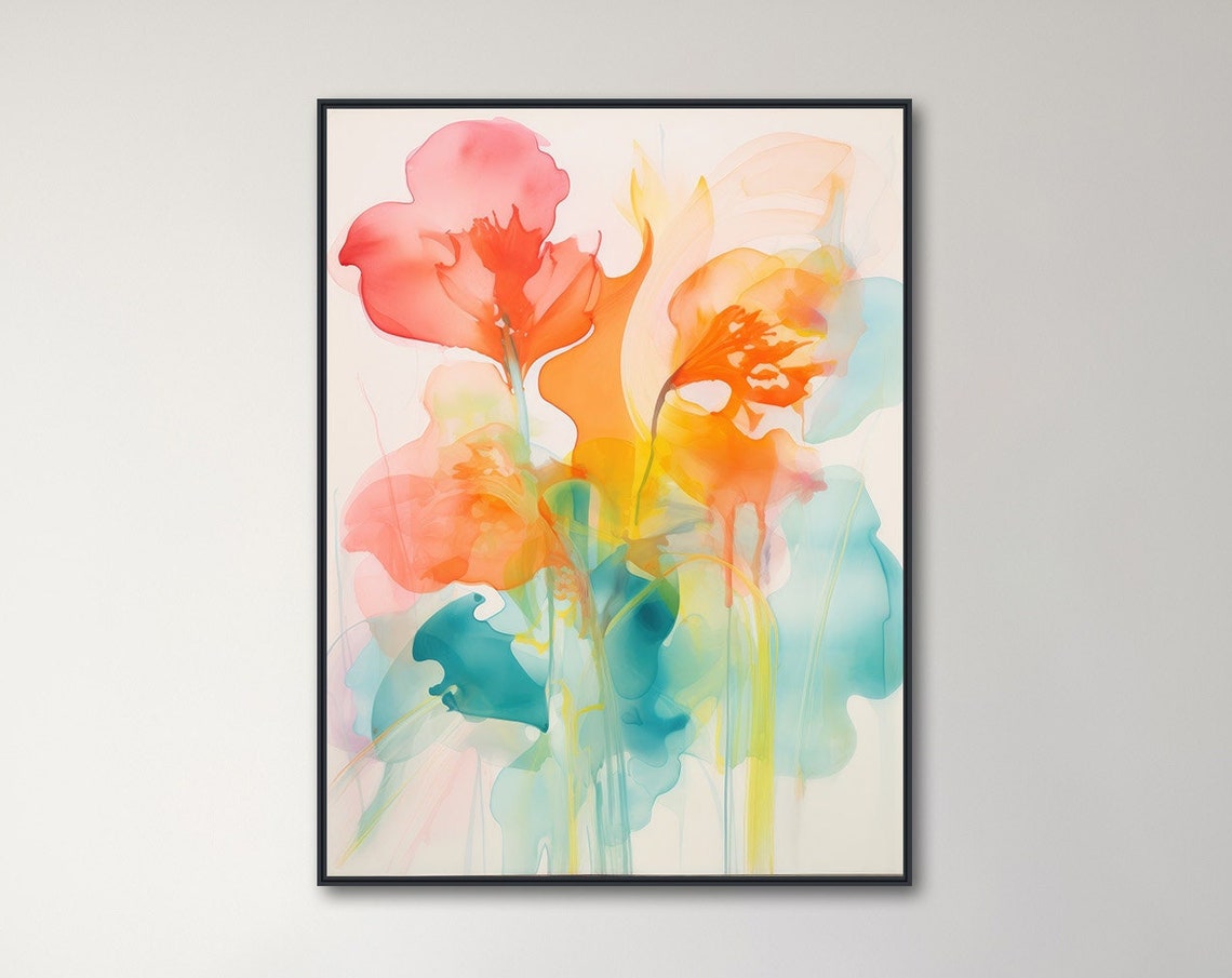 Soft Translucent Watercolor Bouquet Pink Orange Teal Art Poster