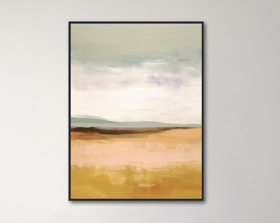 Large Minimal Abstract Landscape Framed Wall Art Print Colorful Modern Landscape Painting Extra Large Art Soft Horizon