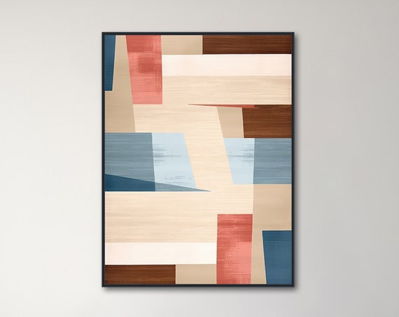 Large Geometric Wall Art Framed Print Modern Abstract Painting Extra Large Geometric Artwork Beige Blue Rewind