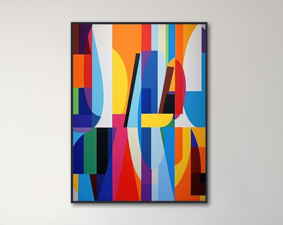 Large Mid Century Wall Art Framed Print Midcentury Modern Abstract Painting Large Geometric Artwork Cocktail Pop