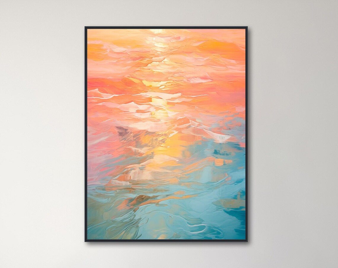 Orange Sunset Ocean Reflection Abstract Seascape Coastal Poster