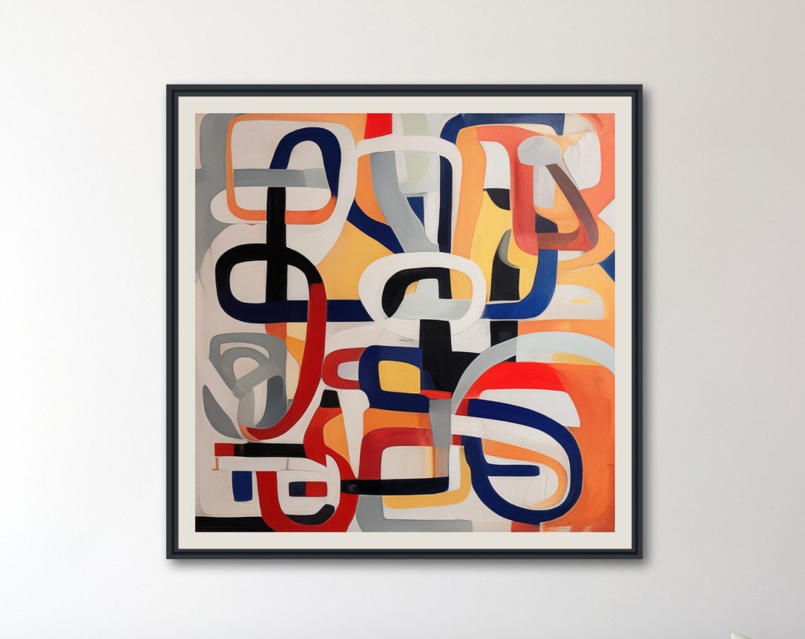 Colorful Interlocking Ribbon Loops Red Blue Orange Abstract Print