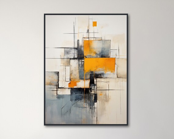 Large Abstract Wall Art Framed Print Modern Abstract Expressionist Painting Orange Black Artwork Just In Time