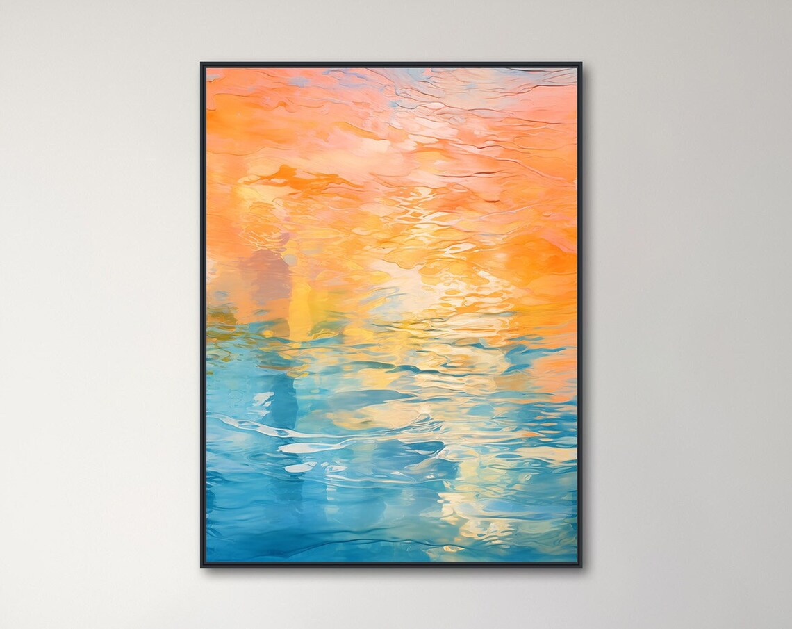 Golden Orange Sunrise Ocean Waves Abstract Seascape Wall Art