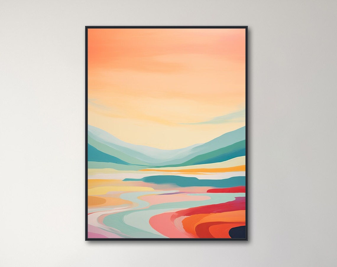Large Abstract Landscape Wall Art Framed Print Modern Landscape Painting Colorful Artwork Misty Horizon 3