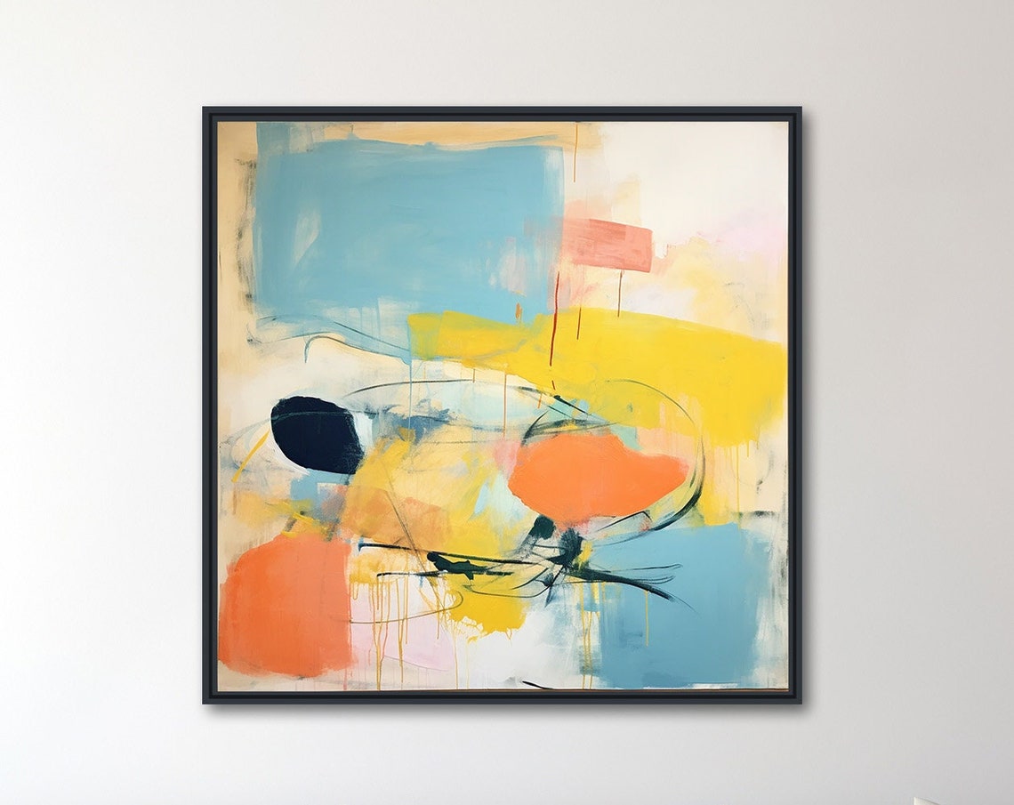 Bold Blue Yellow Abstract Expressionist Color Blocks Painting Poster
