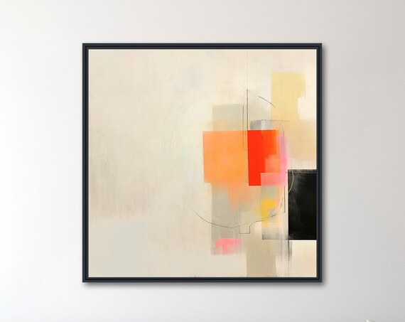 Abstract Minimal Wall Art Large Abstract Painting Framed Print Modern Expressionist Beige Red Black Minimal Magic 2