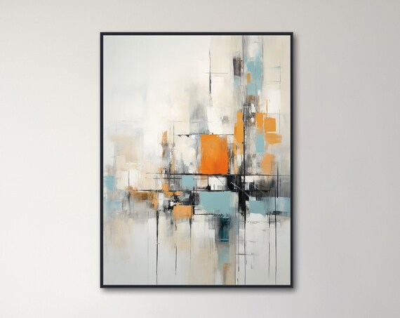 Large Abstract Wall Art Framed Print Modern Abstract Expressionist Painting Gray Black Orange What Now