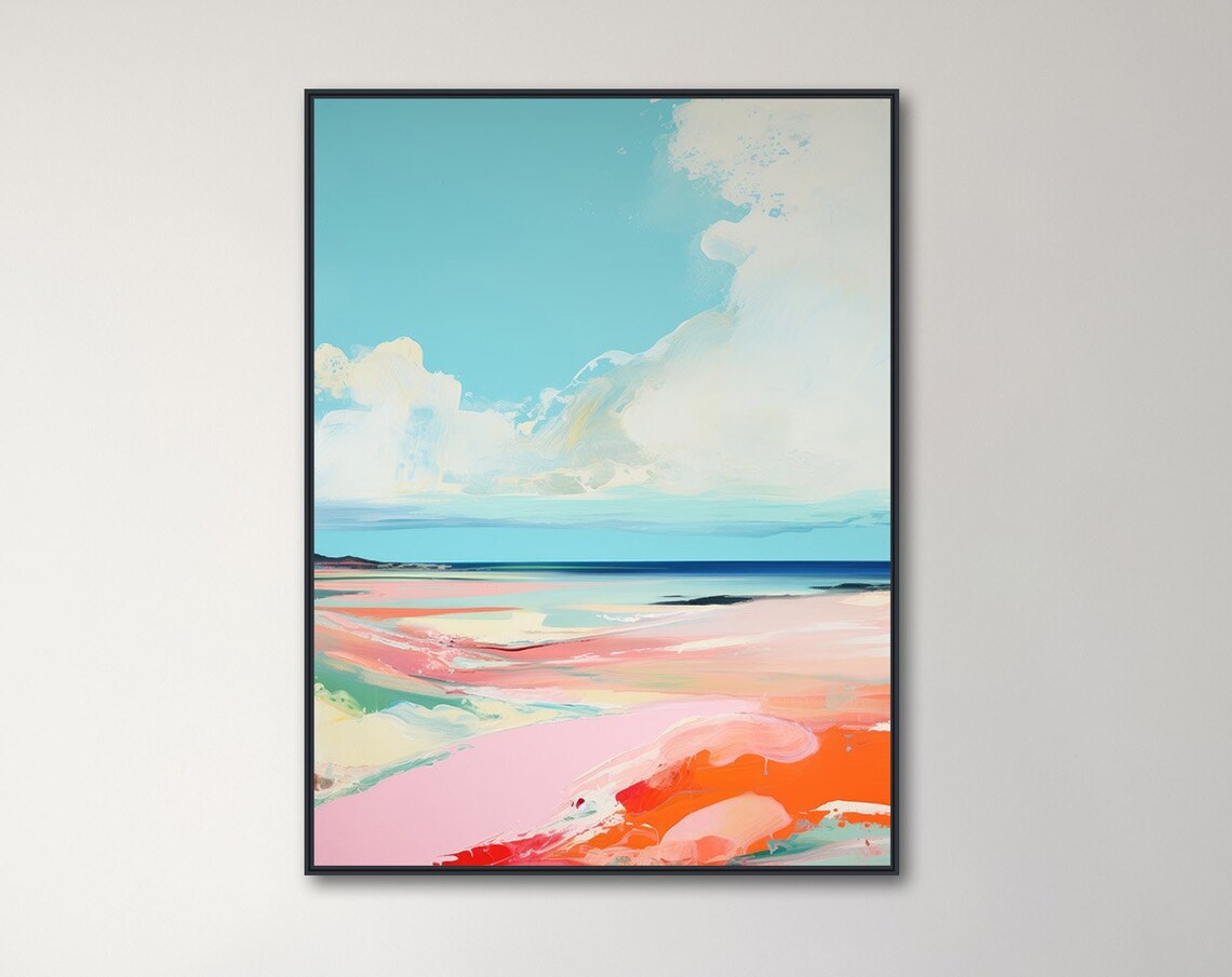 Modern Abstract Seascape Art Print, Light Blue Beachside