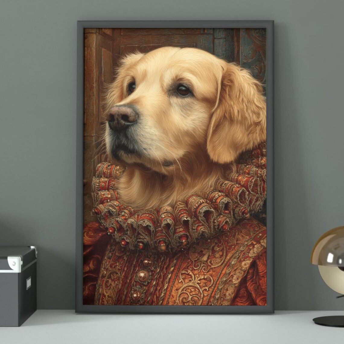 Royal Golden Retriever Portrait Tudor Ruff Regal Dog Poster Art