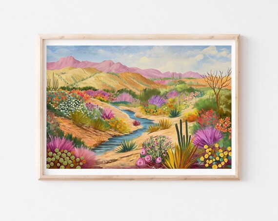 Desert Oasis Illustration Abstract Landscape Wall Art
