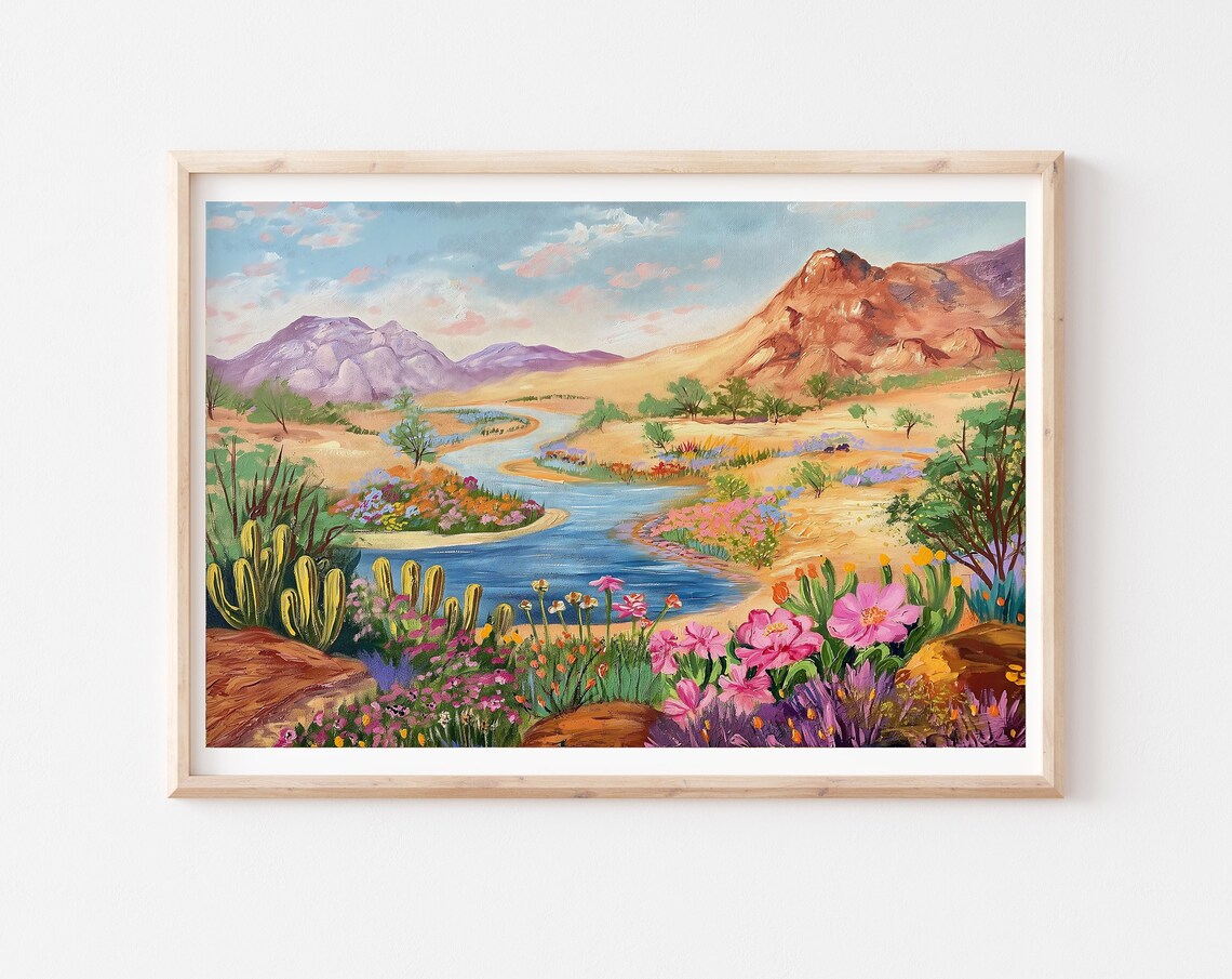 Desert Oasis Illustration Abstract Landscape Wall Art