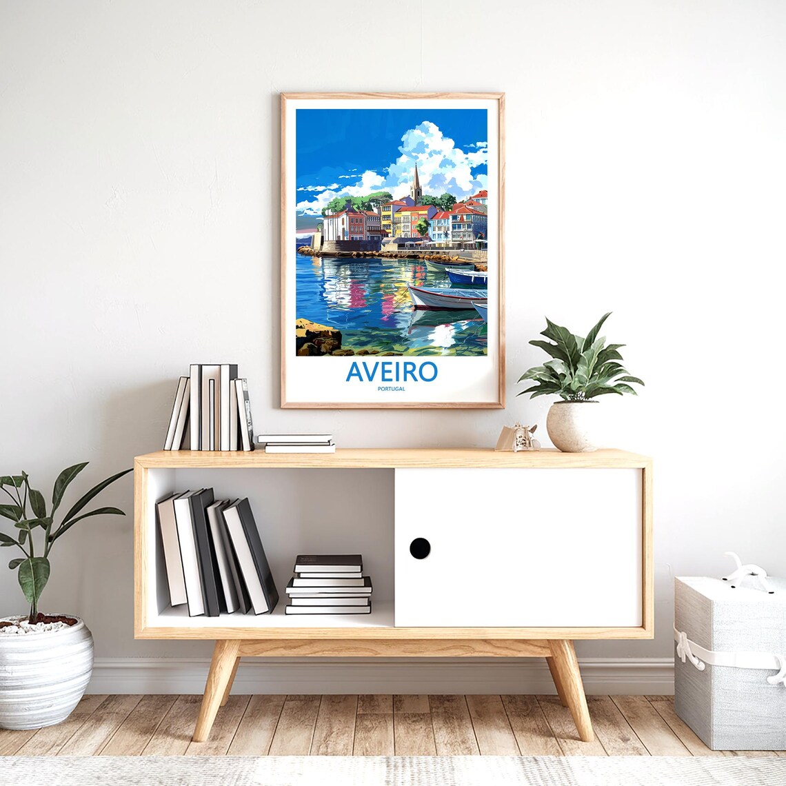 Aveiro Portugal Colorful Harbor Boats and Church Tower Poster - Image 2