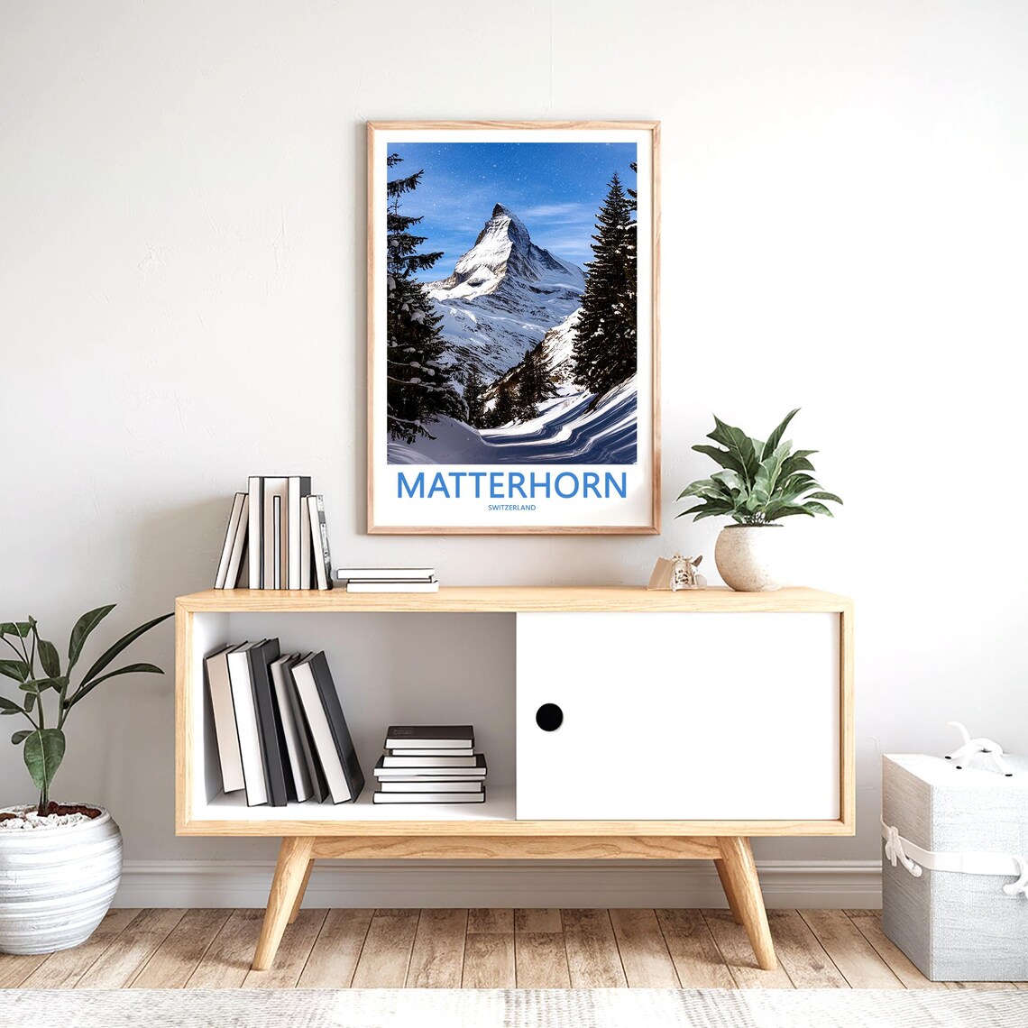 Matterhorn Through Winter Pines Snowy Switzerland Art Poster - Image 2
