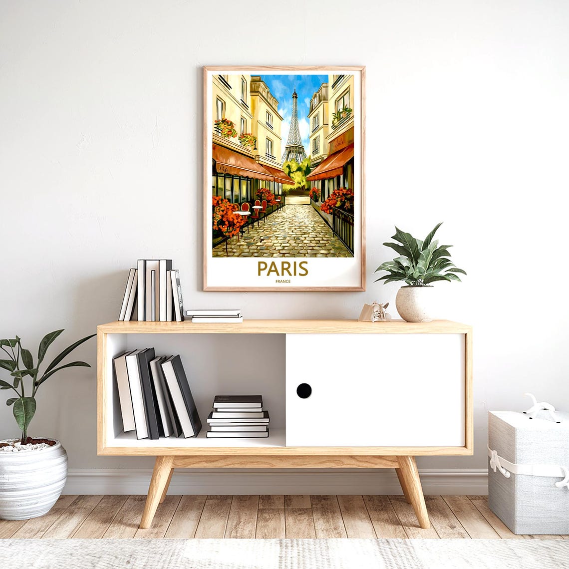 Paris Eiffel Tower View From Charming Cobblestone Cafe Alley Poster - Image 2