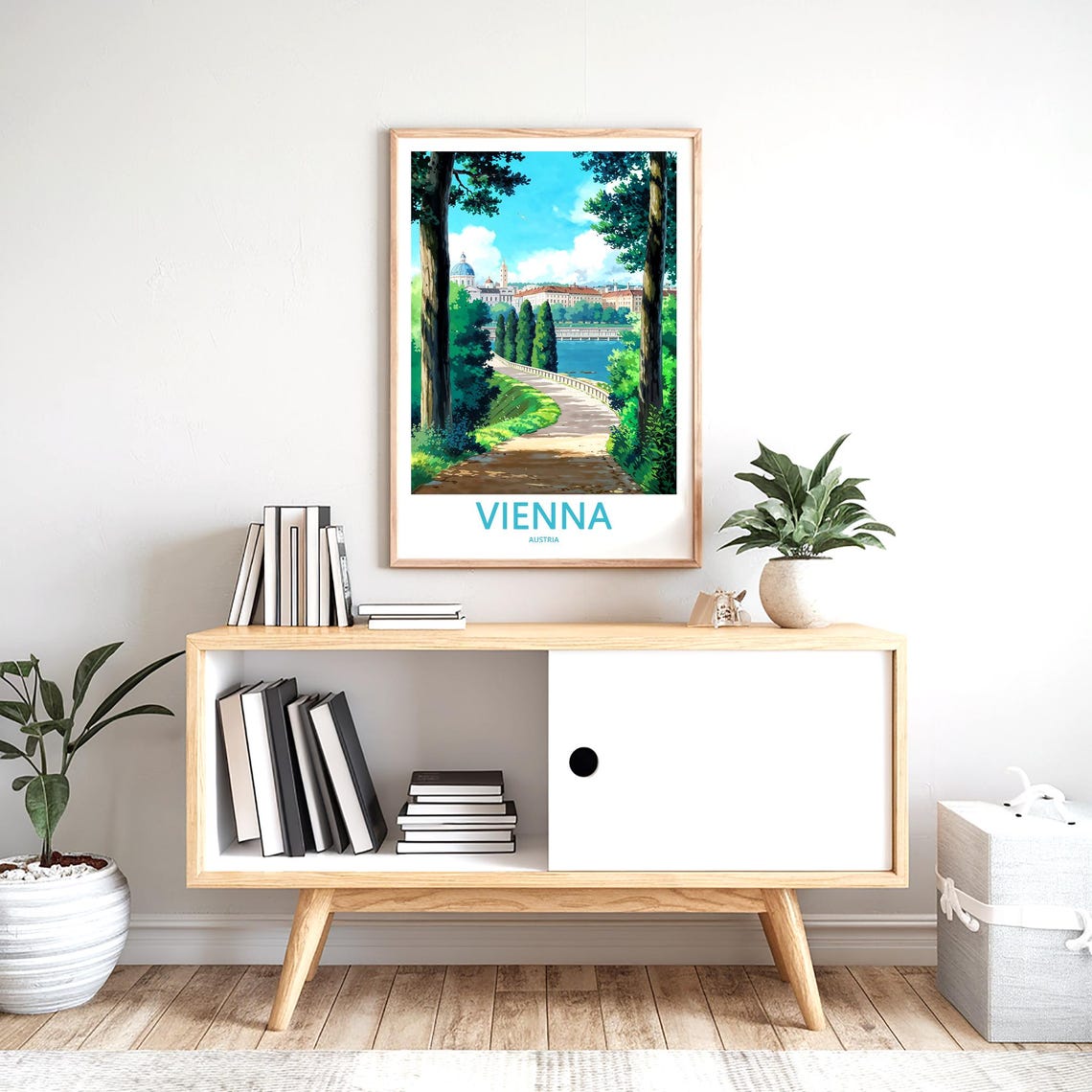 Vienna Austria Leafy Park Path Toward City Skyline Art Poster - Image 2
