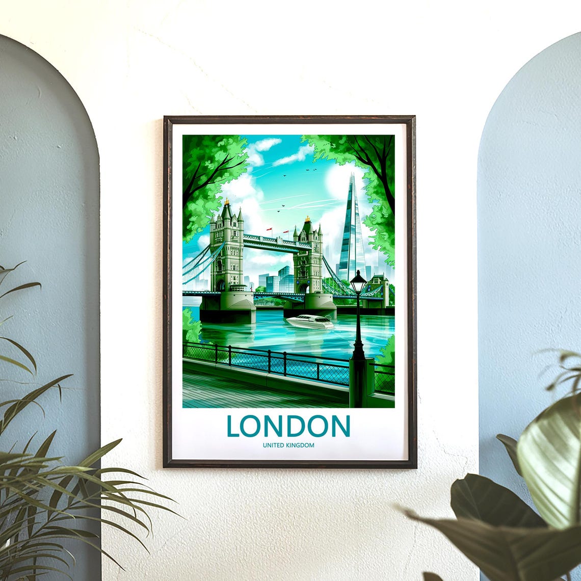 Tower Bridge in Emerald Palette Riverside Illustration Poster - Image 3