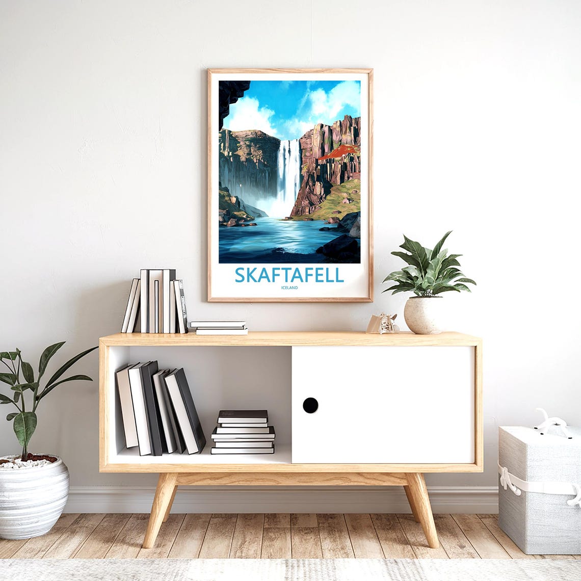 Skaftafell Iceland Tall Waterfall Between Basalt Cliffs Poster - Image 2