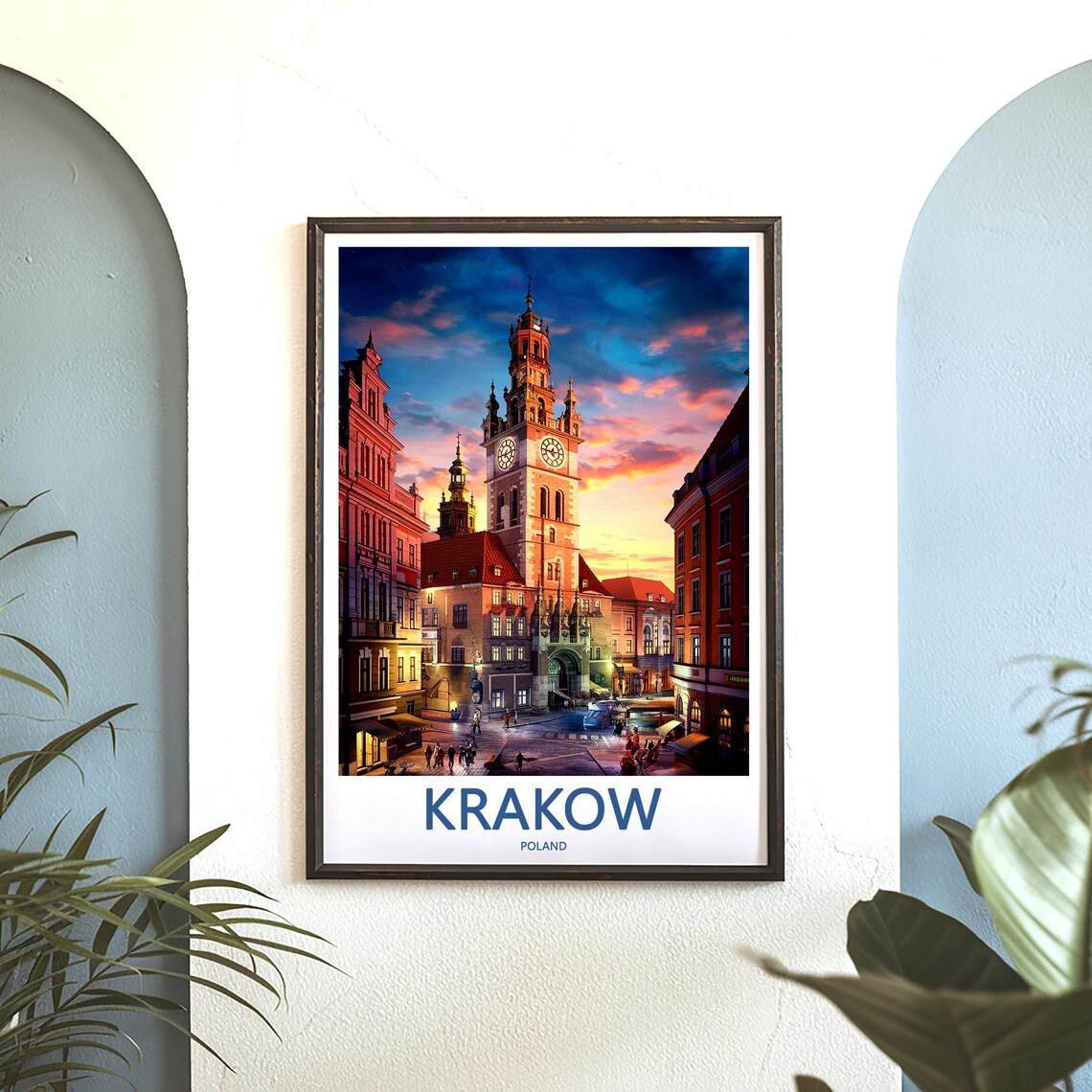 Krakow Town Hall Clock Tower Square at Sunset Scenic Wall Poster - Image 3