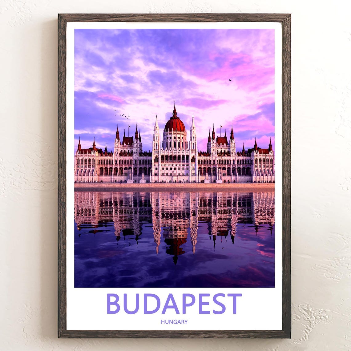 Budapest Hungary Parliament Purple Sky Mirror Reflection Poster