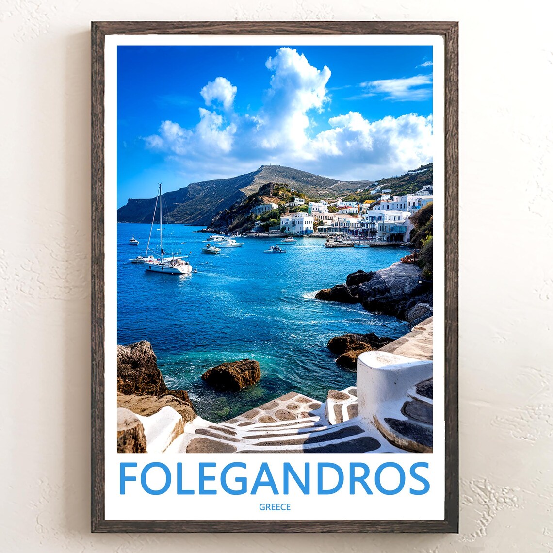 Folegandros Greece Turquoise Harbor Boats Coastal Travel Poster