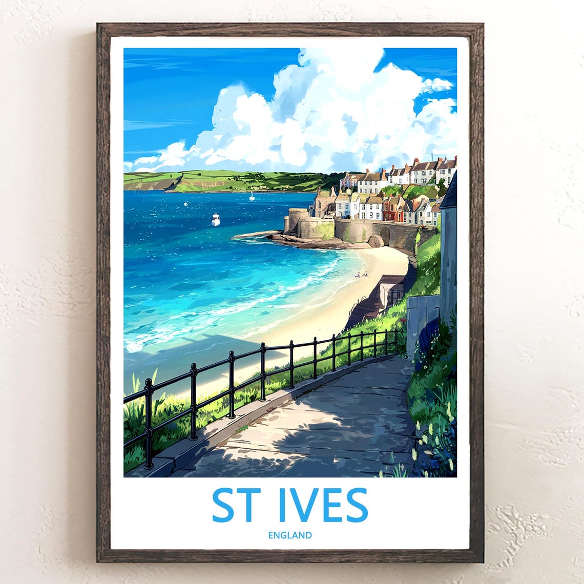 St Ives England Cliffside Coastal Path Overlooking Beach Poster