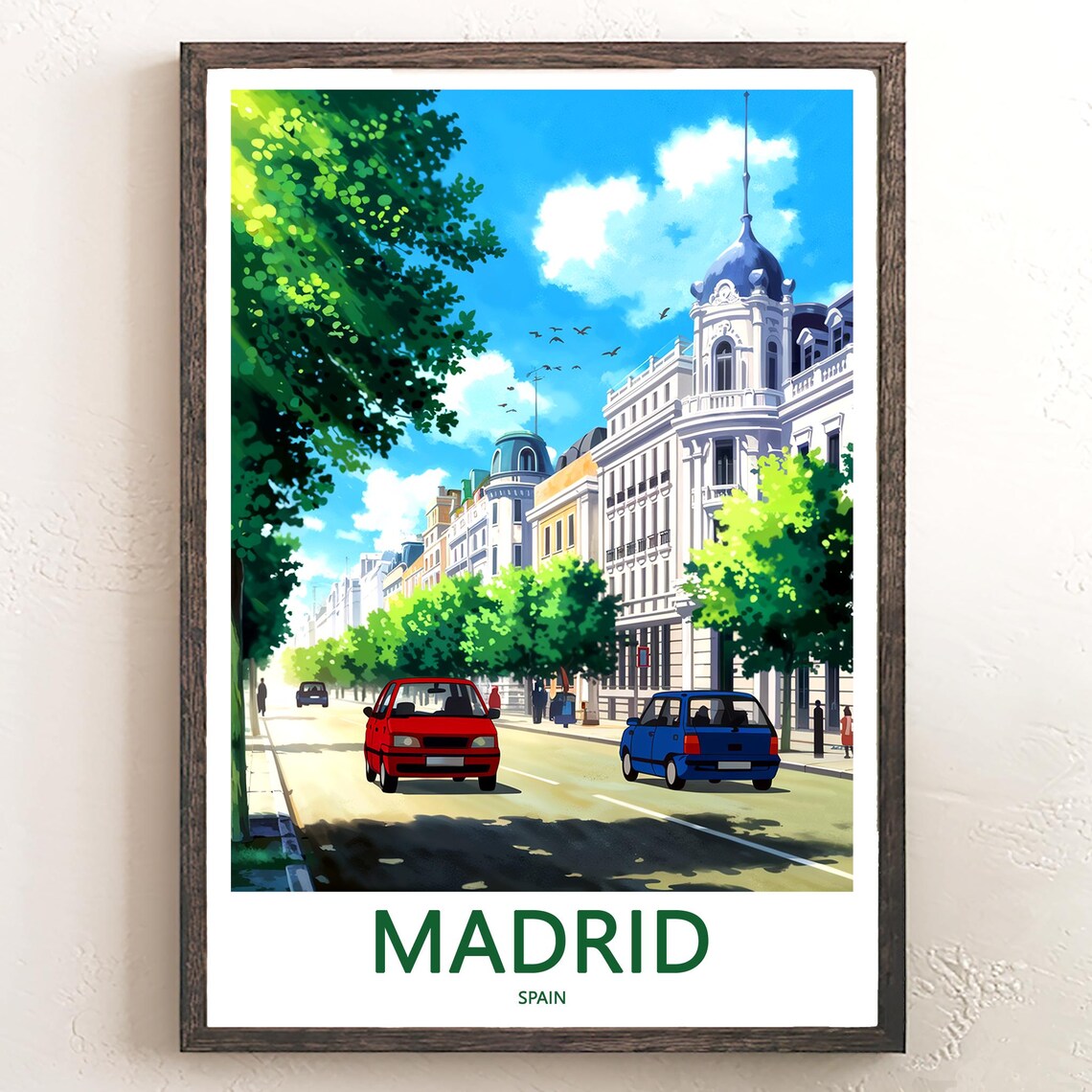 Madrid Gran Via Colorful Boulevard Classic Cars Day Art Poster